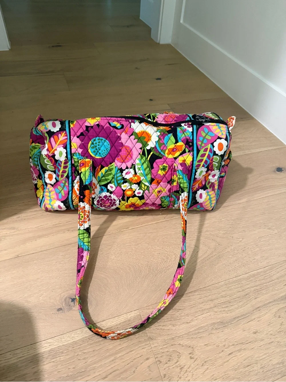 Quilted Floral Barrel Tote Bag - Pink Multi